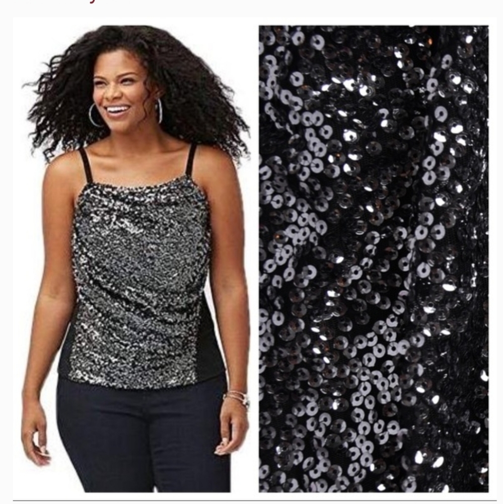 NWT Lane Bryant black silver sequin tank size 24